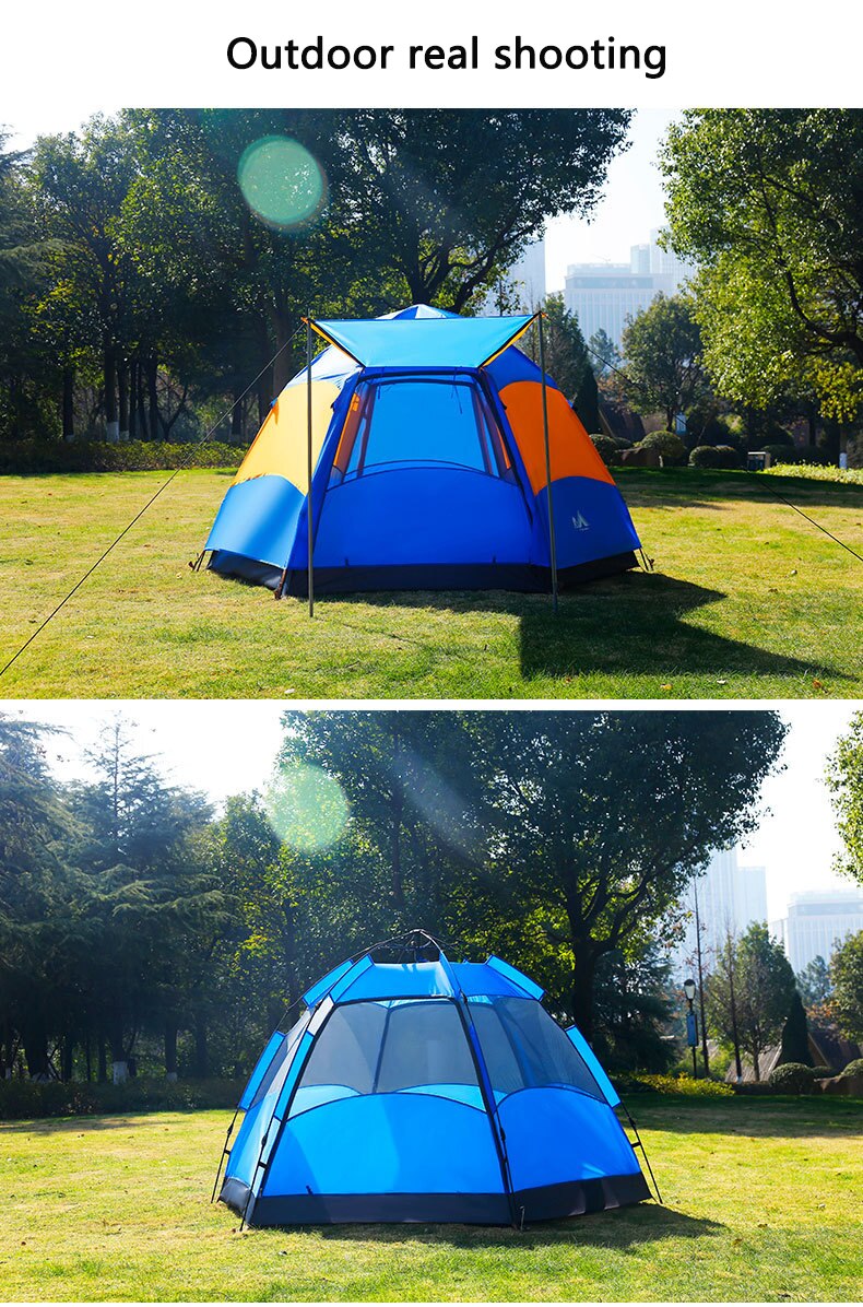 Cheap Goat Tents Outdoor Camping Climbing 3 5 People Automatic Quick Open Hexagonal Tent Double Layer Thickened Rainproof Ventilate Hall Design   